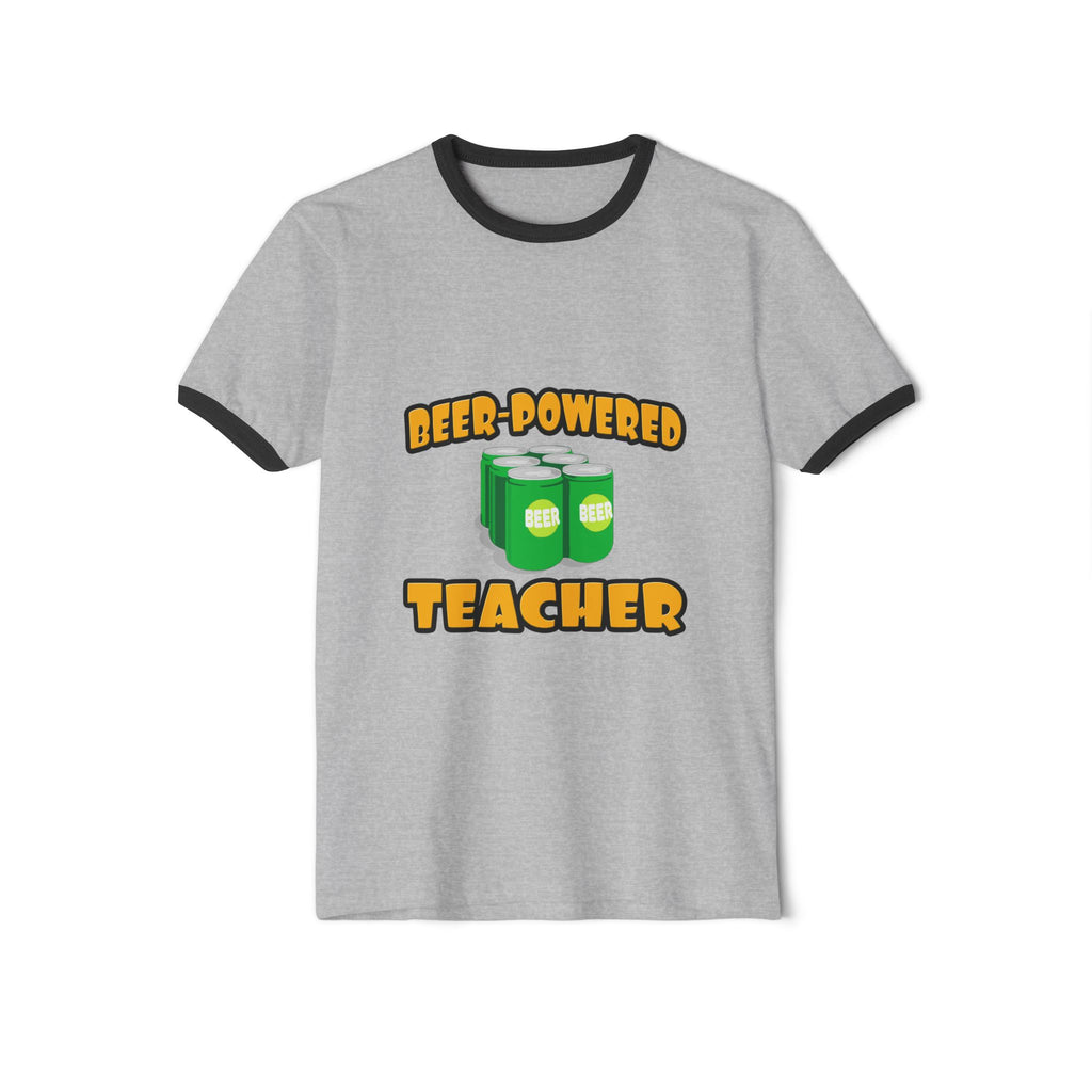 Beer Powered Teacher - Unisex Cotton Ringer T-Shirt