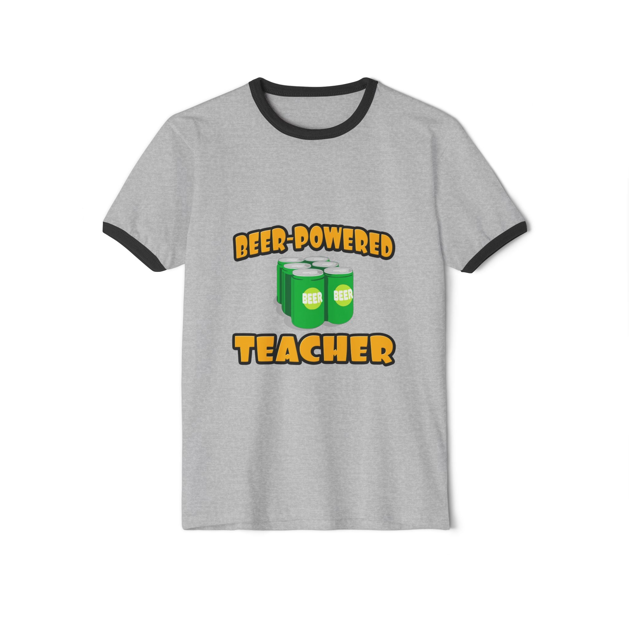 Beer Powered Teacher - Unisex Cotton Ringer T-Shirt