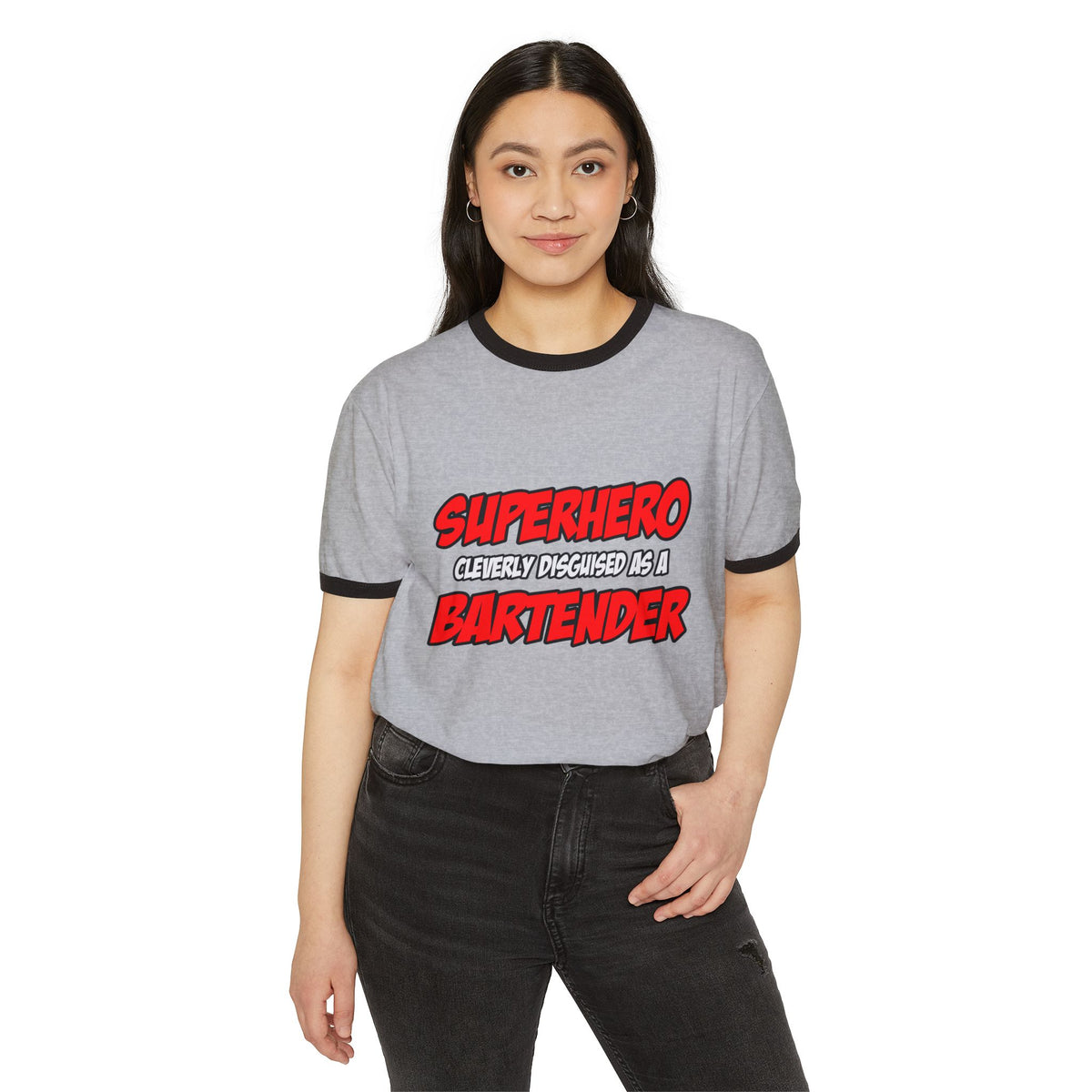 Superhero...Bartender - Unisex Cotton Ringer T-Shirt