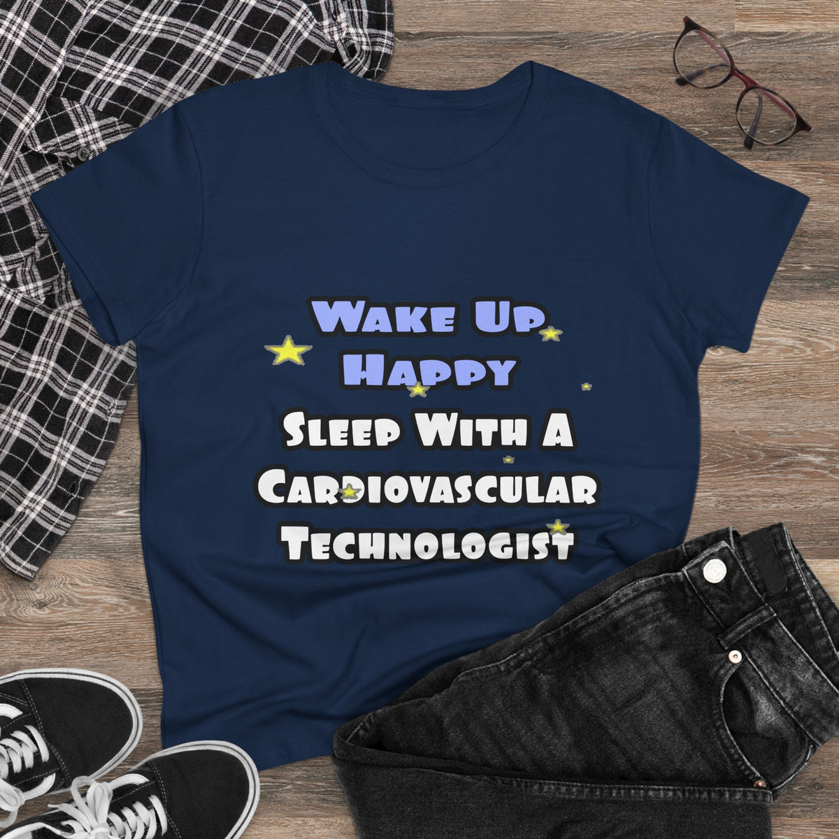 Wake Up Happy .. Sleep With Cardiovascular Tech - Women's Midweight Cotton Tee