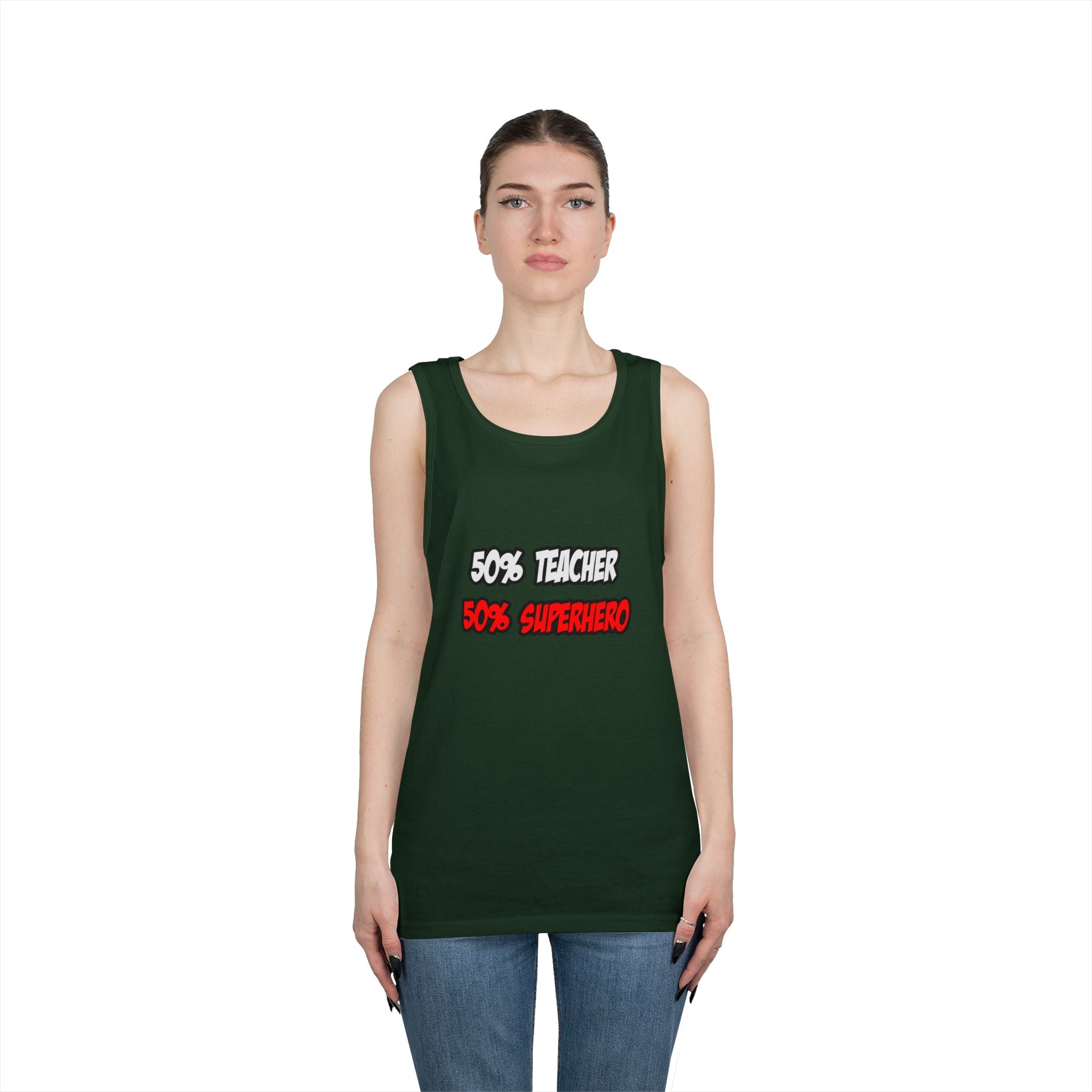 Half Teacher...Half Superhero - Unisex Heavy Cotton Tank Top