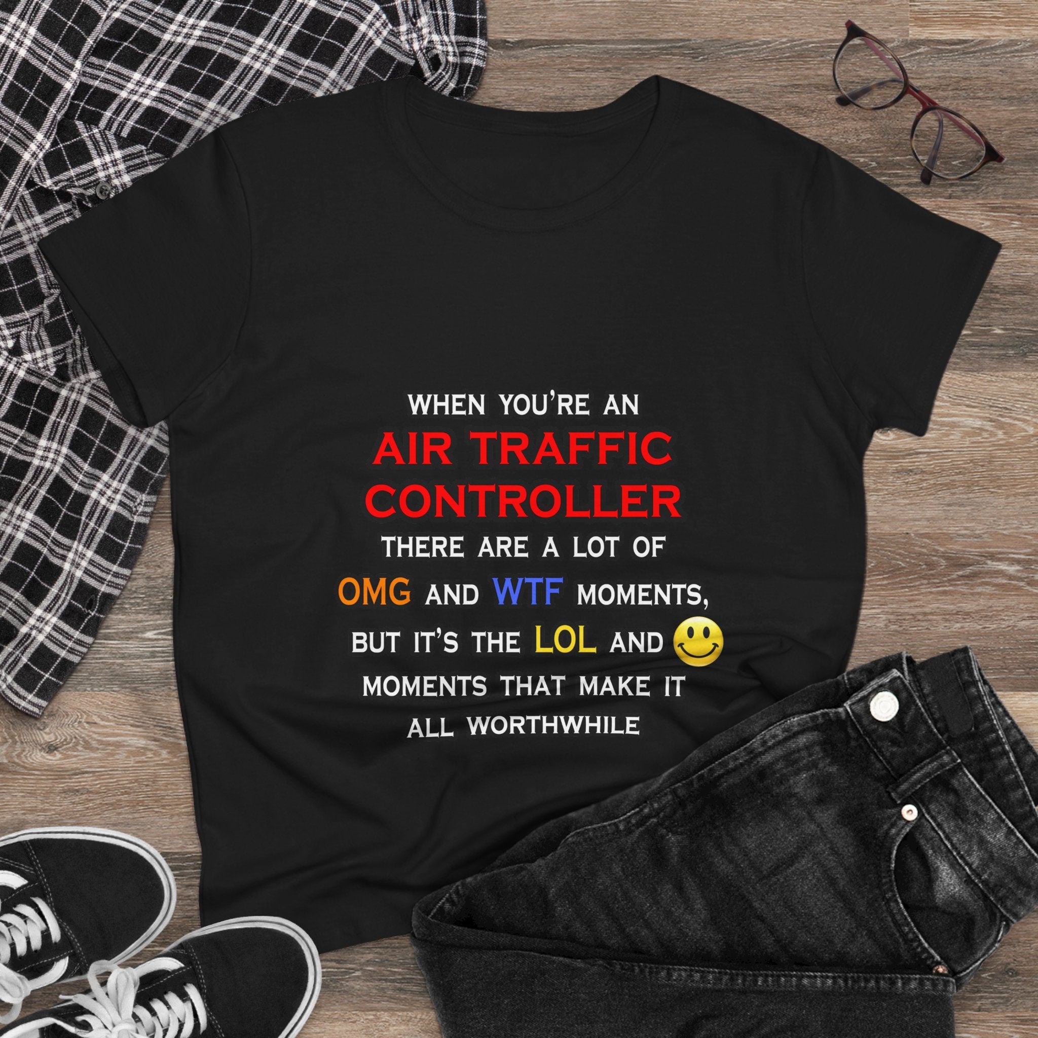 Funny Air Traffic Controller ... OMG WTF LOL - Women's Midweight Cotton Tee