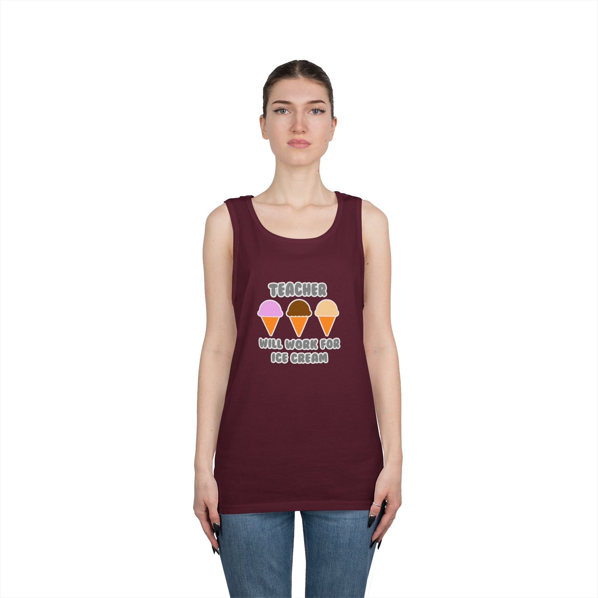 Teacher ... Will Work For Ice Cream - Unisex Heavy Cotton Tank Top