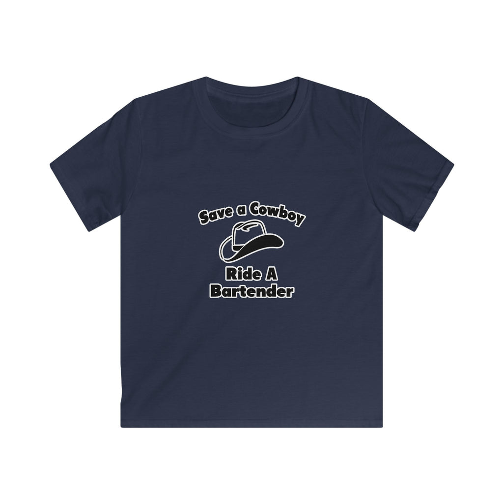 Save a Cowboy .... Ride a Bartender - Kids Softstyle Tee