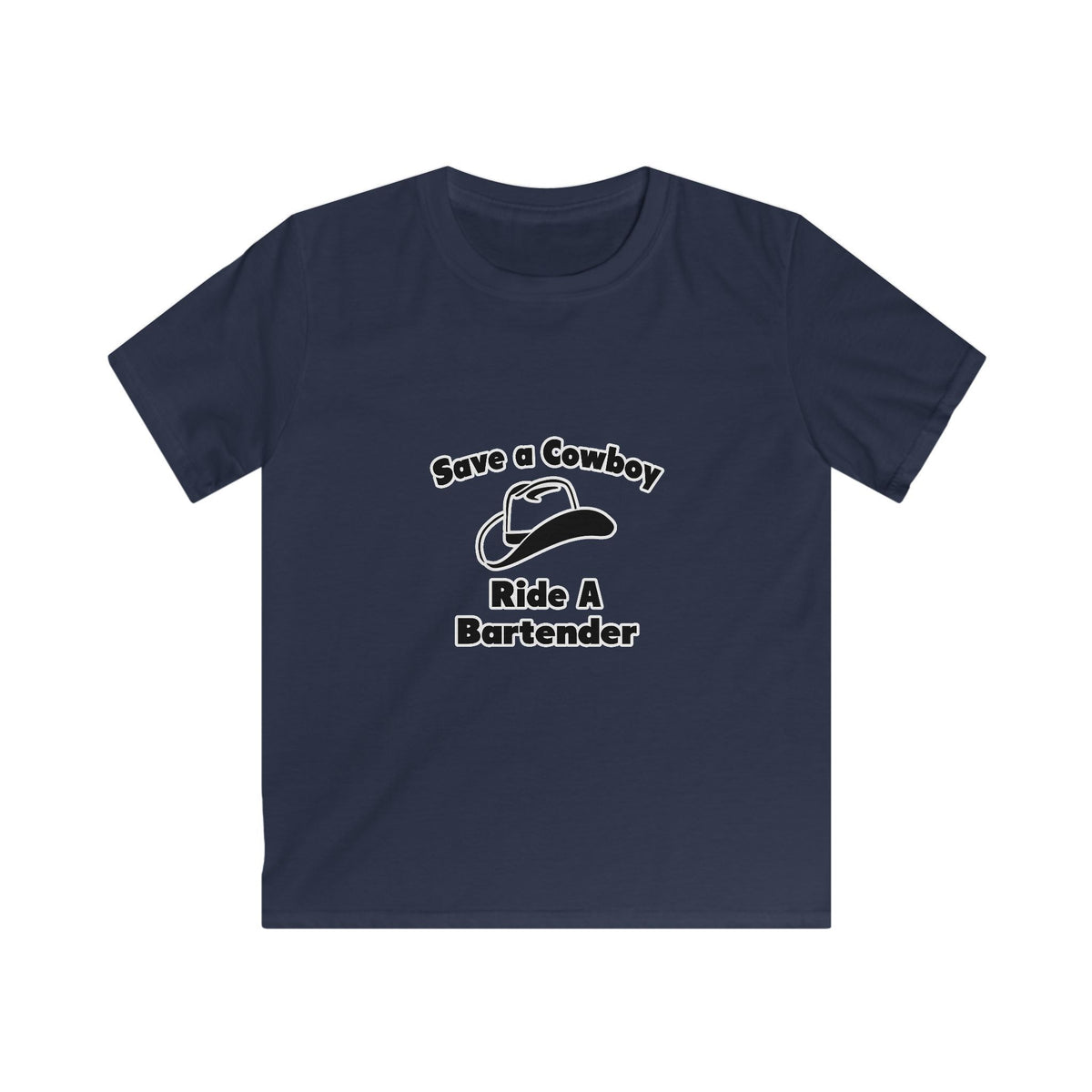 Save a Cowboy .... Ride a Bartender - Kids Softstyle Tee