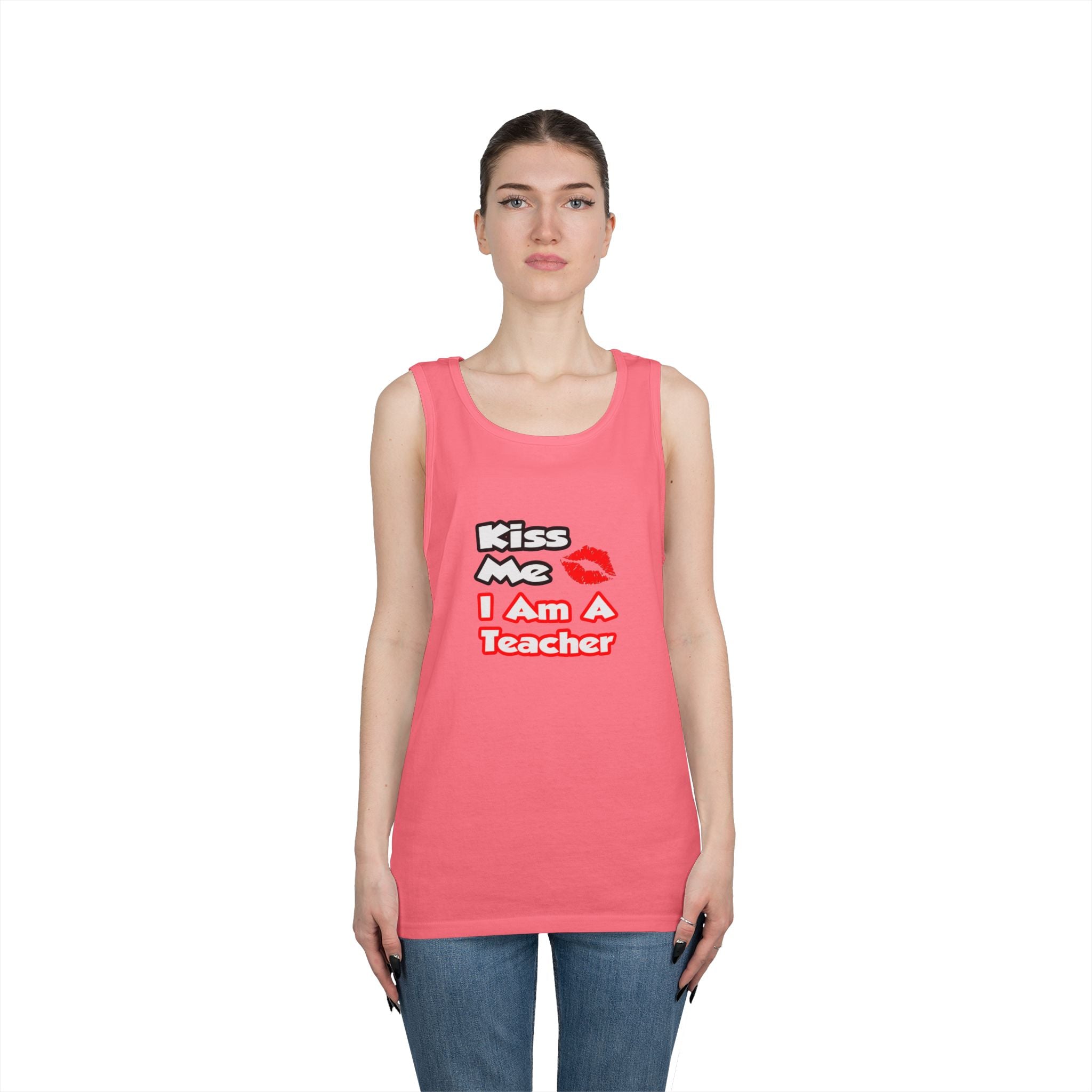 Kiss Me...I Am A Teacher - Unisex Heavy Cotton Tank Top