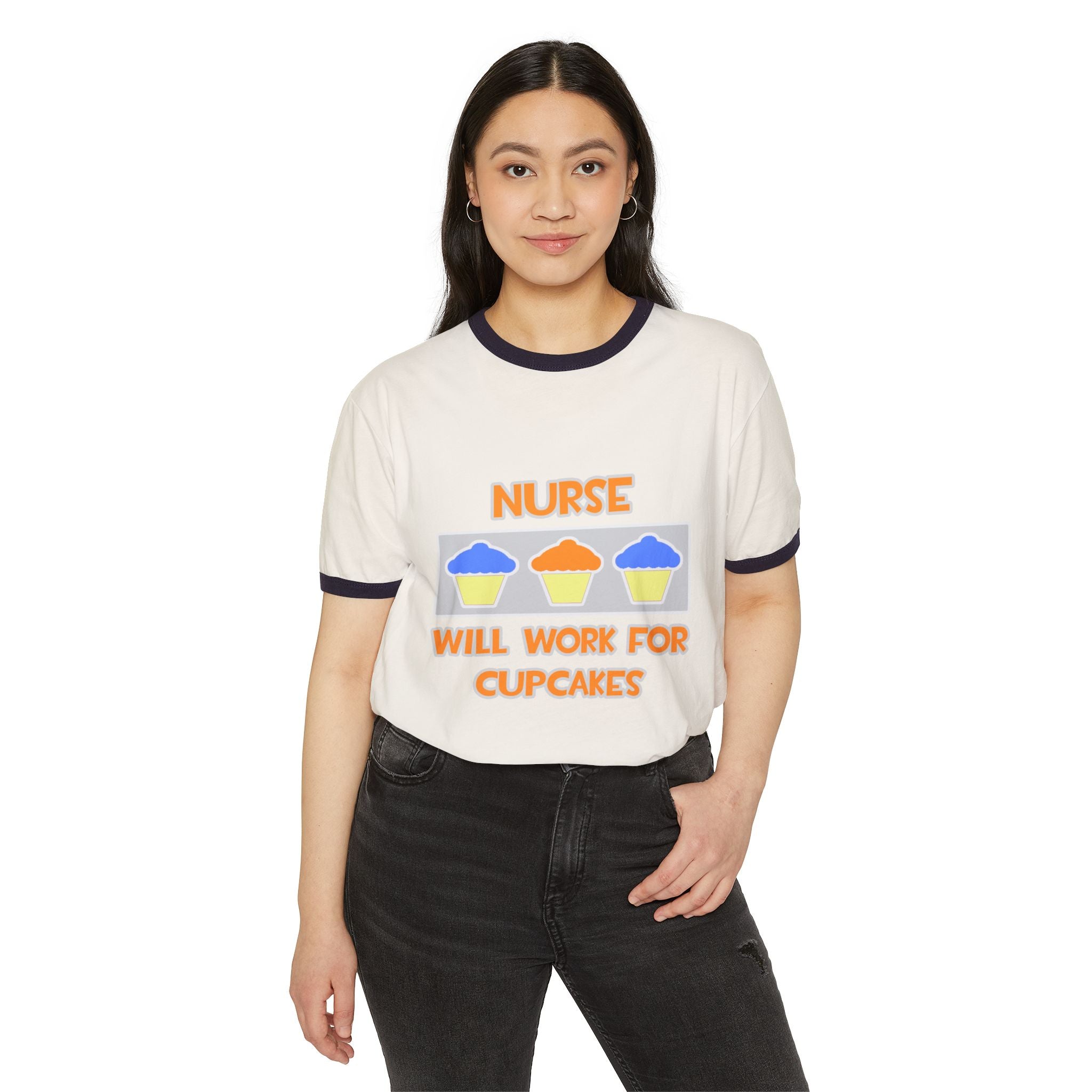 Nurse ... Will Work For Cupcakes - Unisex Cotton Ringer T-Shirt