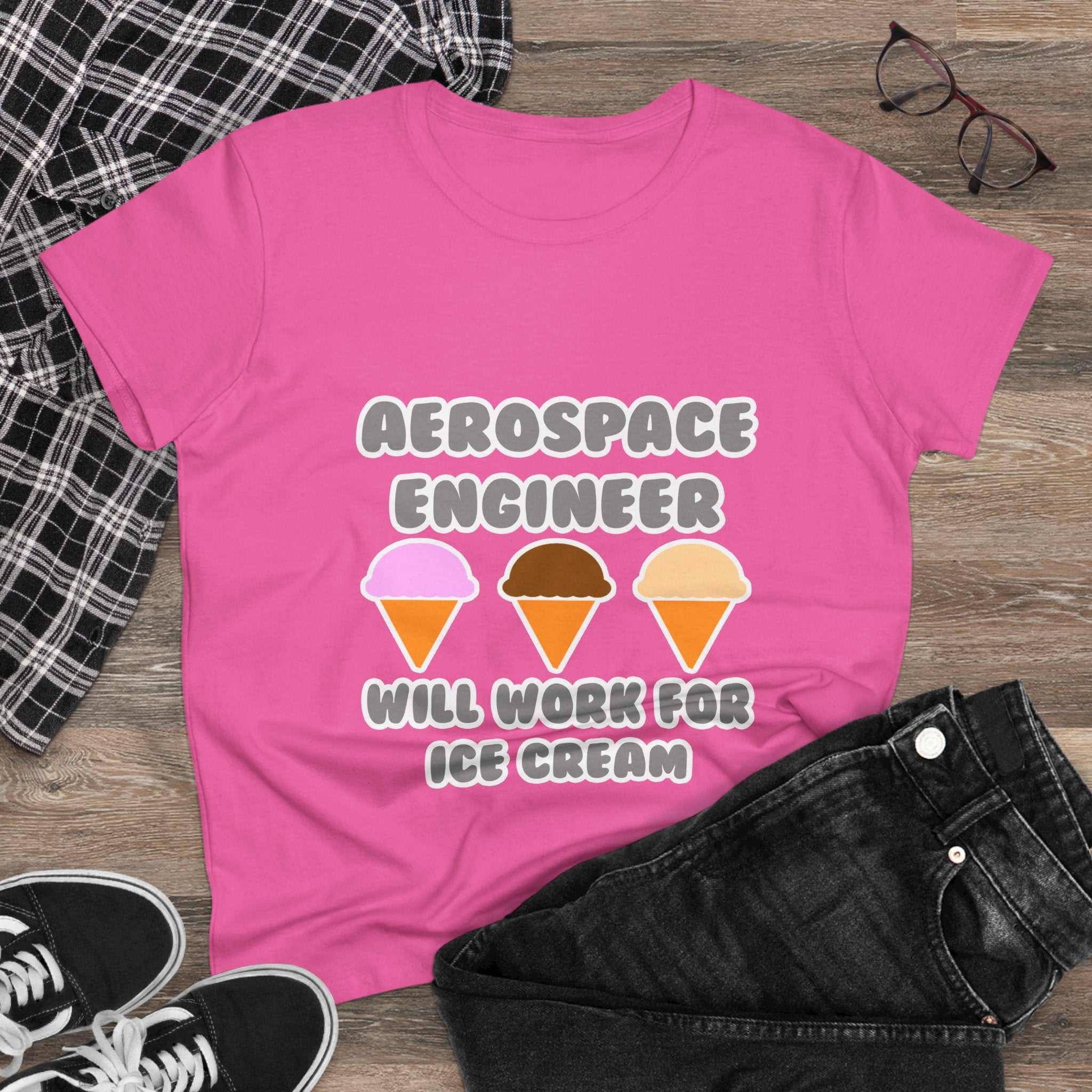 Aerospace Engineer ... Will Work For Ice Cream - Women's Midweight Cotton Tee